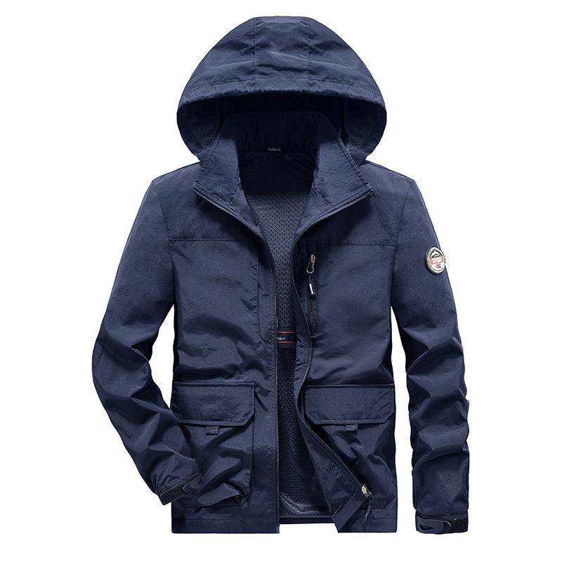 Men's Jacket Spring and Autumn Leisure Joker Outdoor Windproof Hooded Tooling Mountaineering Clothes