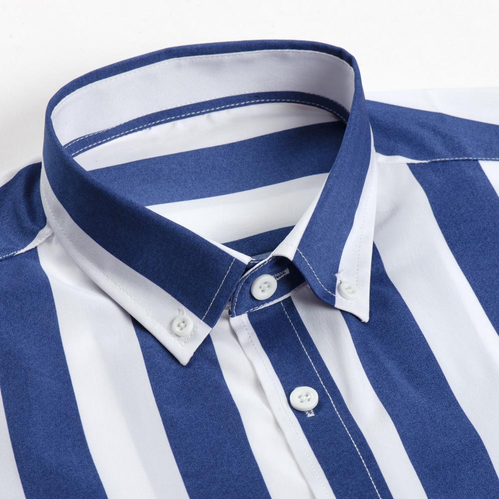 Стильная мужская рубашка в полоску с эластичным воротником на пуговицах - Удобный топ с длинным рукавом в деловом и повседневном стиле - Дизайн с цветовыми блоками, весна-лето