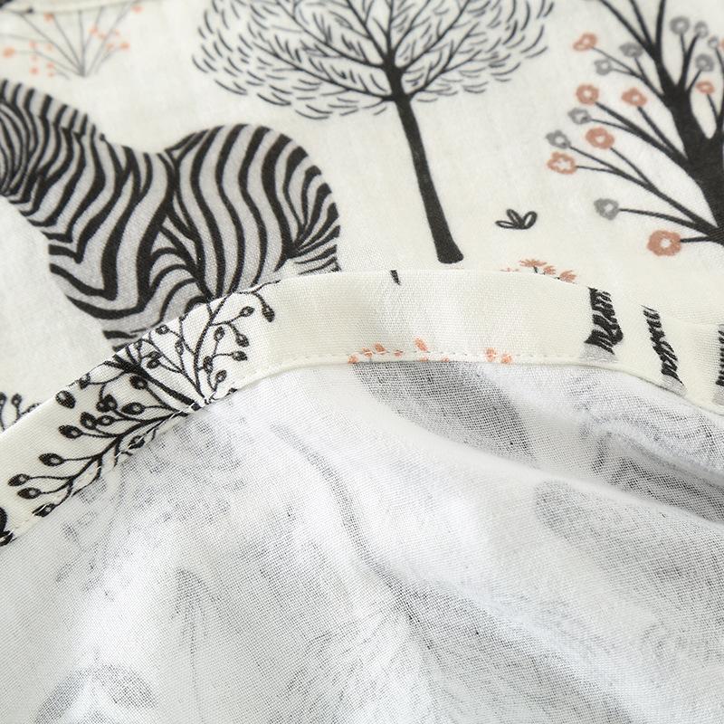 Простая двухслойная женская пижама из чистого хлопка с марлей, весна/осень, тонкая, с длинными рукавами, свободная домашняя одежда, черная пижама с принтом «зебра и лес»