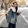 Lamb Fur Lapels and Velvet Padded Denim Cotton-padded Jacket Women's Winter New Korean Loose Retro Jacket
