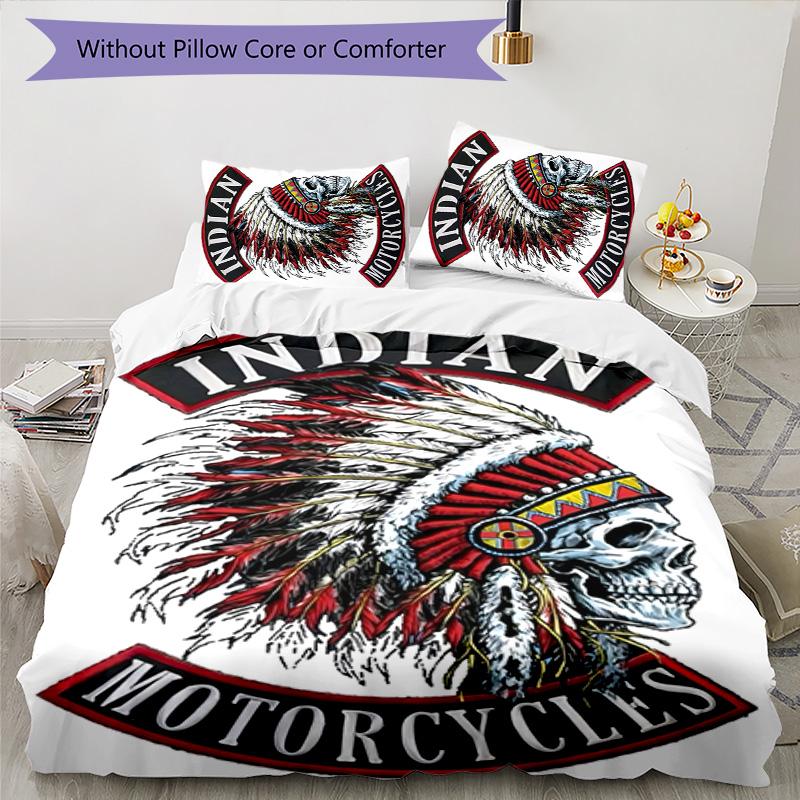 Indian Motorcycle 3pcs Bedding Set Duvet Cover Closure Includes 1 Duvet Cover & 2 Pillowcases for All Seasons Bedroom Home Dorm Decor