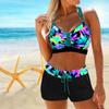 Women's Shoulder Strap Swimsuit with Multi-color Striped Printed Bikini Short Tank Top Swimsuit