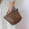 Summer Straw Basket Women Rattan Beach Bag Braided Handmade Handbag Vegetable Basket Tote Bag Vacation Handle Bag