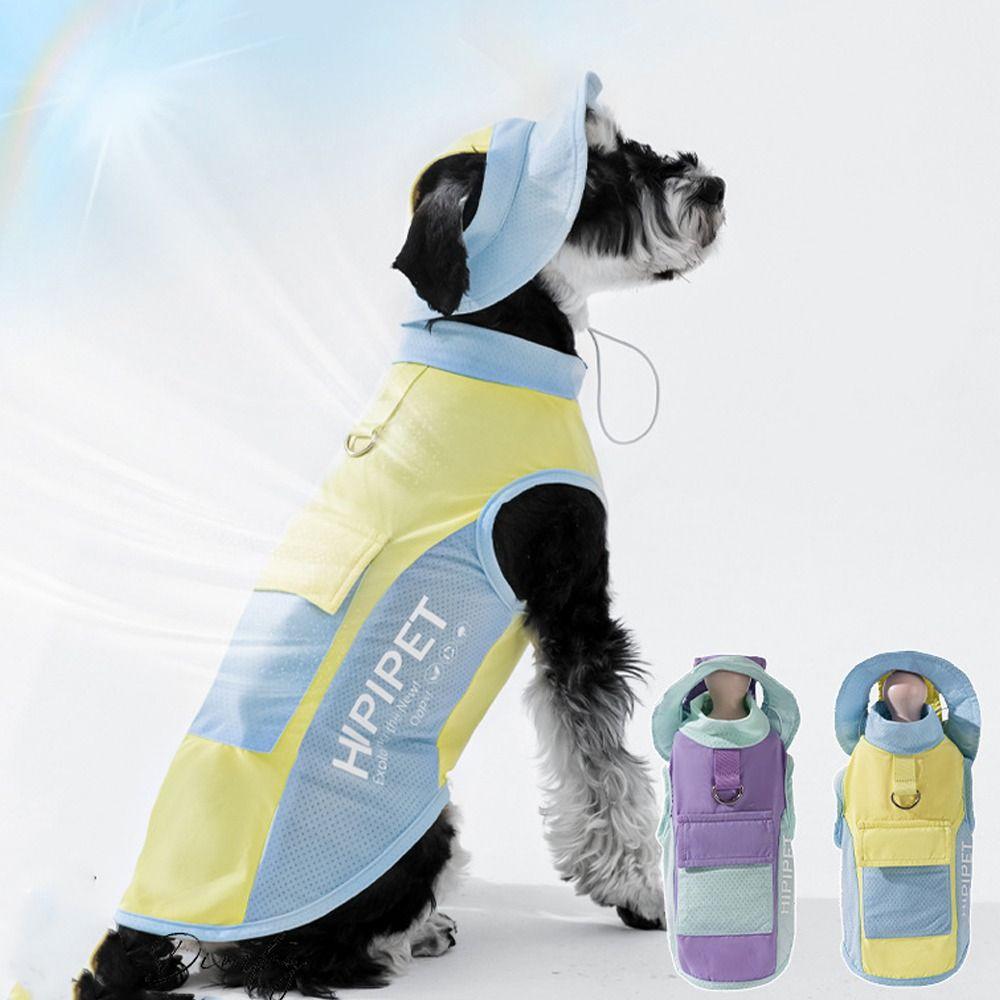 Spring Summer Pet Sunscreen Vest Sleeveless Breathable Puppy Mesh T-Shirt Comfortable with Hat Ice Bag Pet Sun Wear Pet Supplies