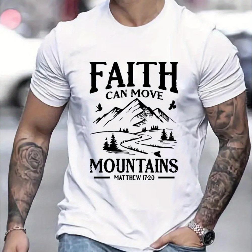 Мужская летняя хлопковая модная свободная футболка с принтом горы 'Faith Can Be Moved' спортивная с круглым вырезом с коротким рукавом Топ