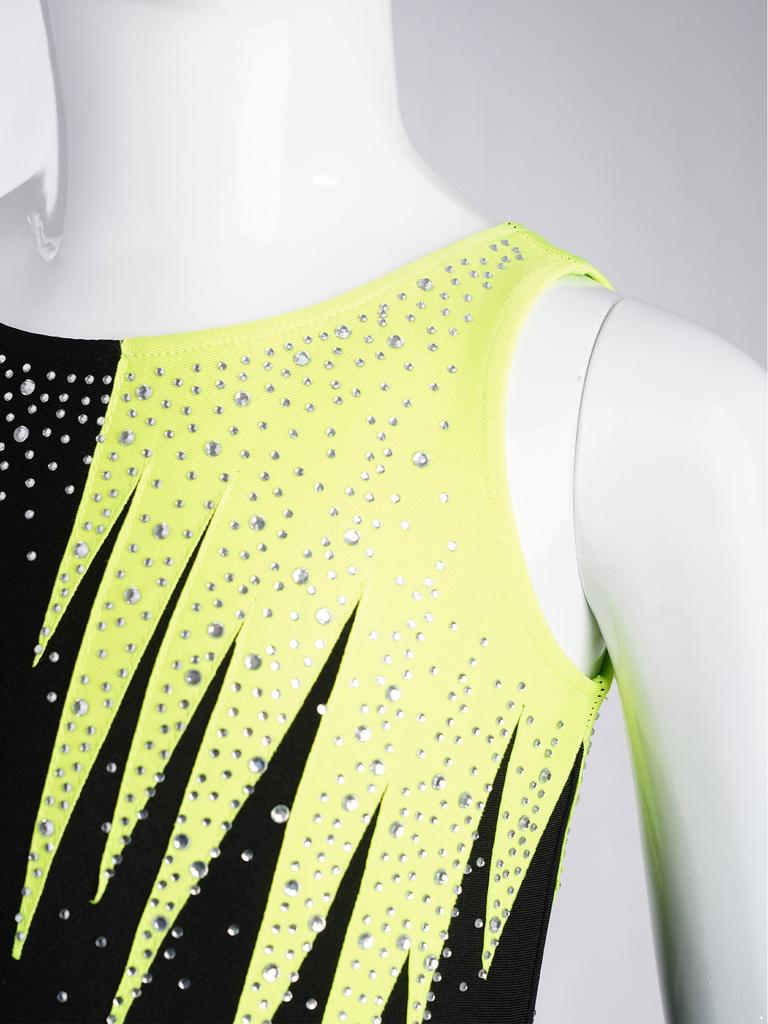 Купальник для художественной гимнастики для девочек без рукавов с блестящими стразами контрастного цвета для соревнований