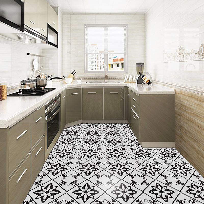 4 шт. ins черно-белые Нескользящие наклейки для напольной плитки для ванной комнаты, водонепроницаемые самоклеящиеся наклейки из ПВХ