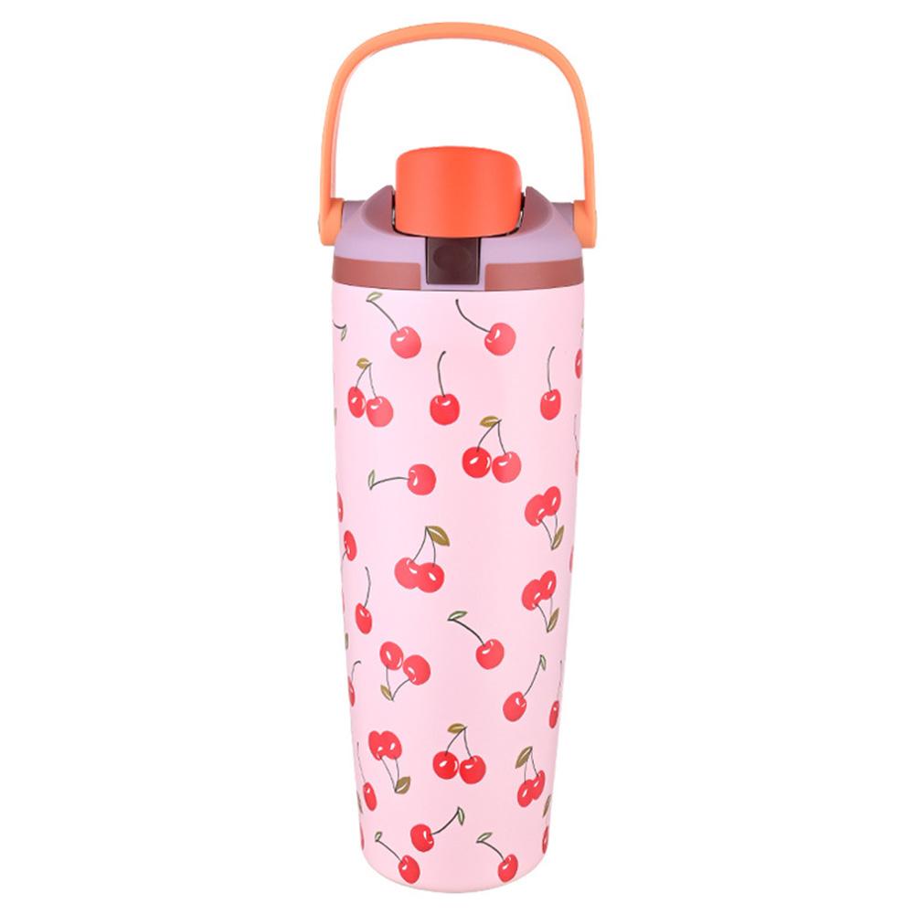 900ML/30oz Stainless Steel Thermos Flask One Click Open Lid Cute Water Bottle Leak Proof Travel Mug Summer Gift for Women/Girl