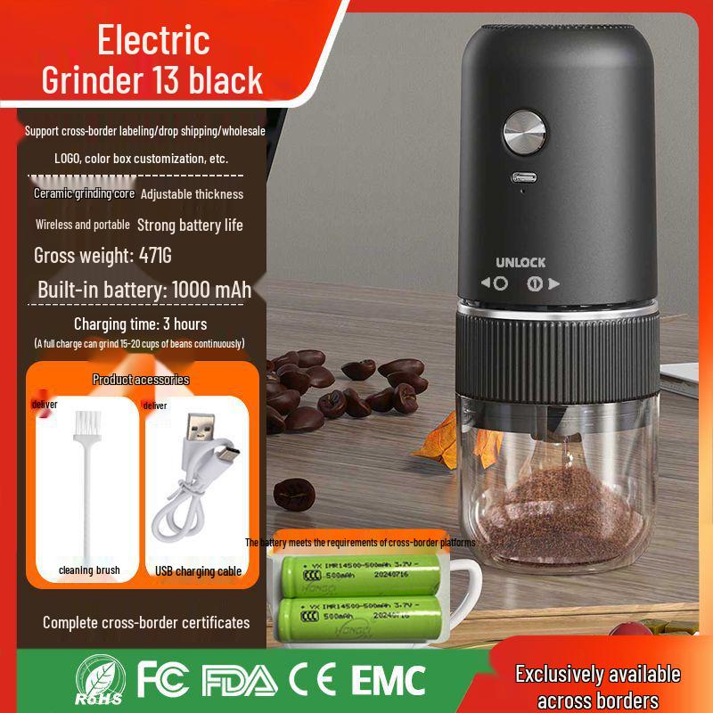Wireless Portable Coffee Grinder with External Adjustment for Camping, Hand Drip, and Espresso