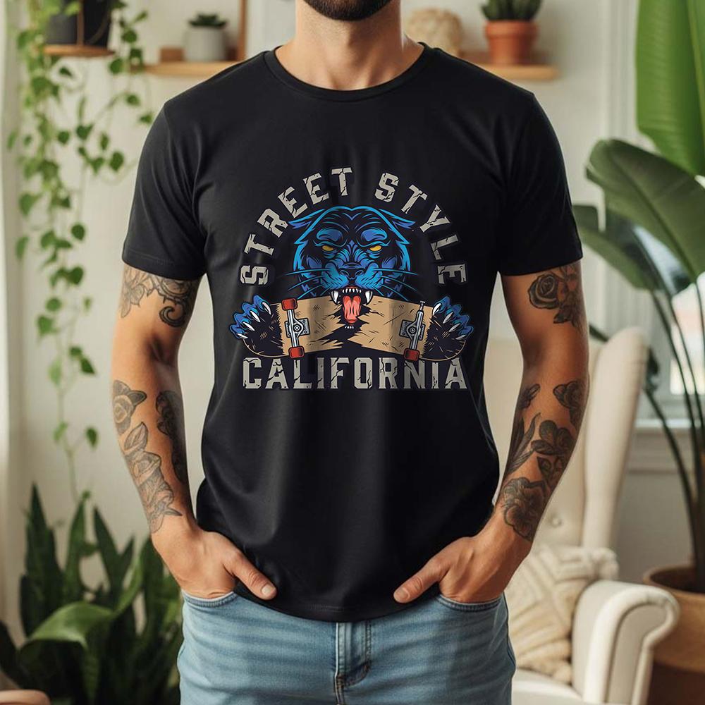 New Summer Unisexs 100 Cotton TShirt California Streetwear Panther Skateboard Casual Breathable Short Sleeve
