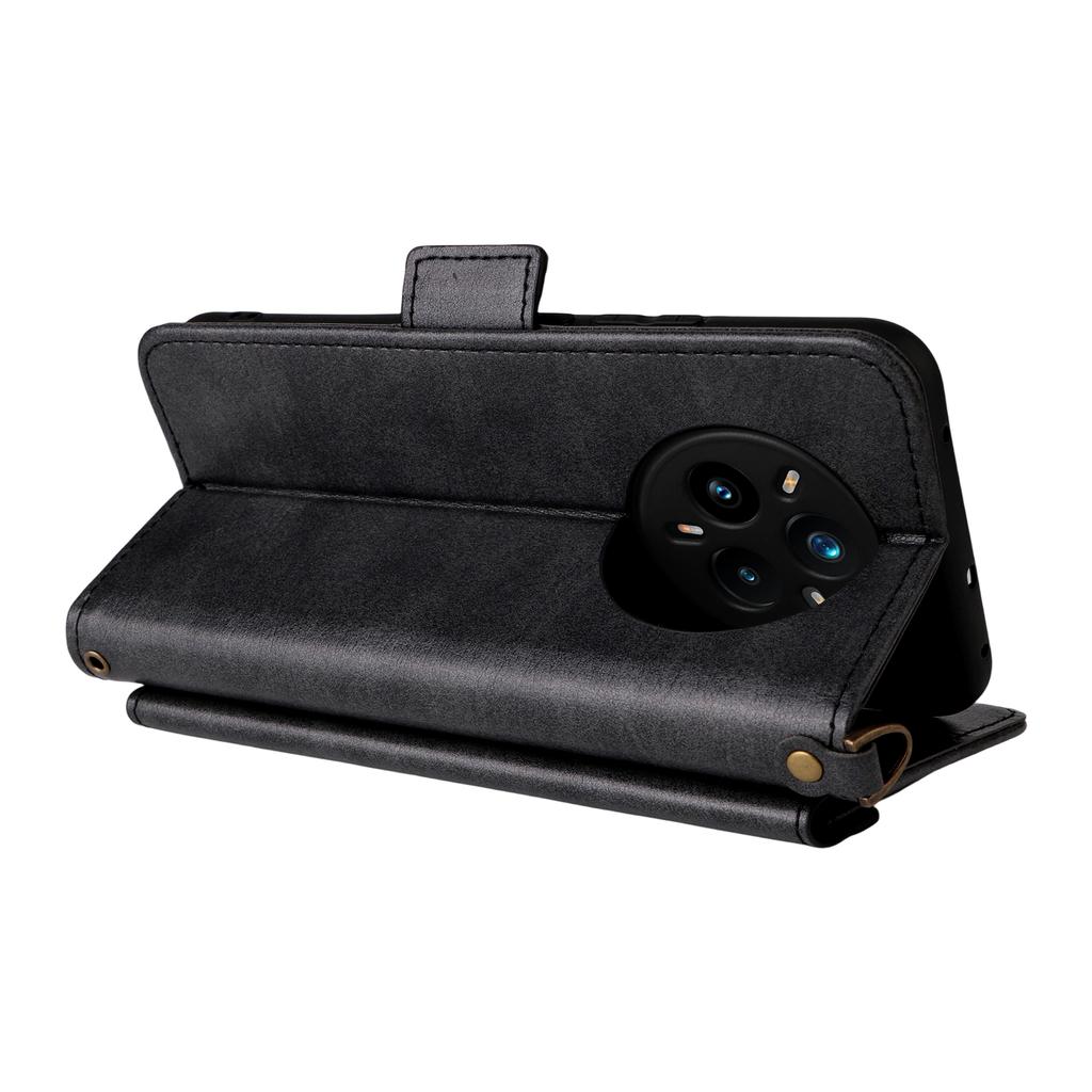 For Realme 14 Pro+ 5G Leather Case Magnetic Closure Wallet Stand Phone Cover with Crossbody Strap