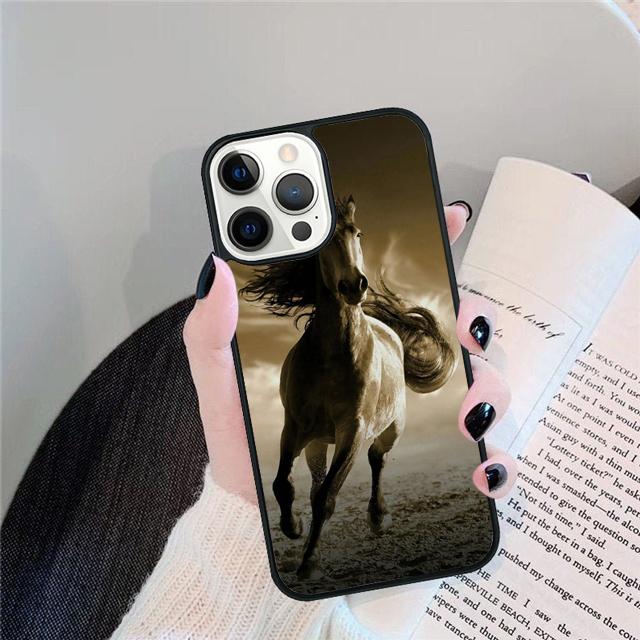 Черный Сильный Красивый Конь Жеребец Чехол Для iPhone 17 Air 15 16 14 13 12 Pro Max 11 Pro Max Plus Чехол Для Телефона Coque