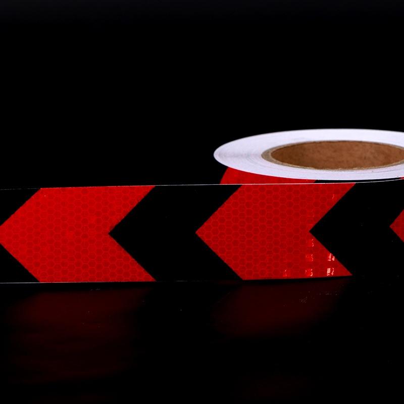 5CM*5M Waterproof Arrow Reflective Car Stickers Red-Black Adhesive High Visibility Caution Warning Safety Tape Reflectors Strips