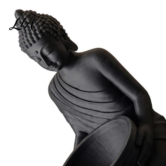 Desktop Buddha Statue Ornament 3D Printed Incense Holder for Stick Incense, Zen Burner Yoga Room Decor with Ash Catcher Bowl, Meditation Entryway Tea