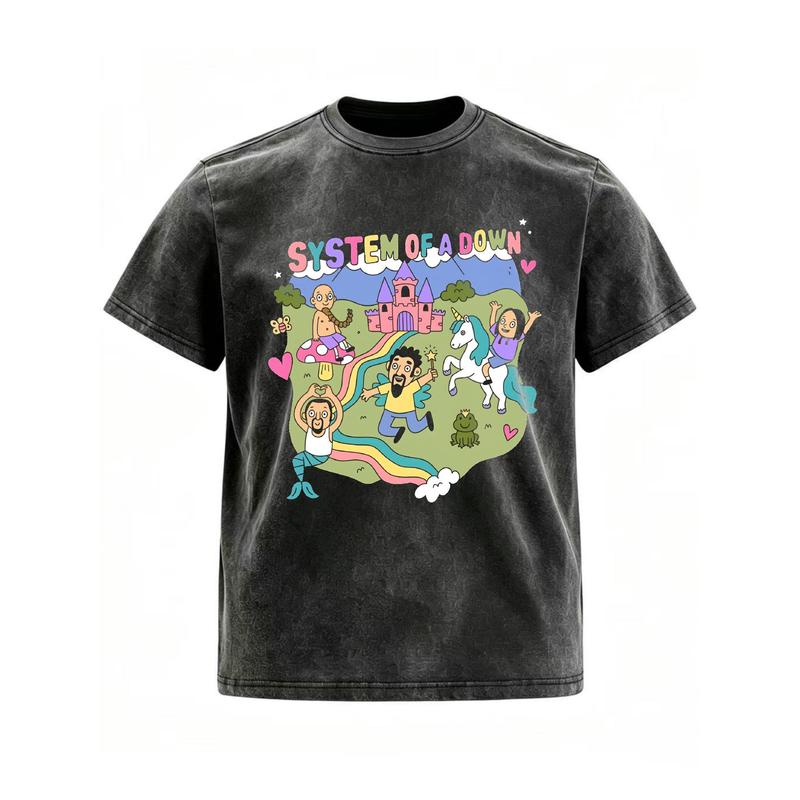 System of A Official/Unisex 230G Washed T-Shirt/Heavyweight 100% SOAD Logo & Iconic Song Lyrics (Toxicity Album)/Concert Merch, Durable Music Tee for