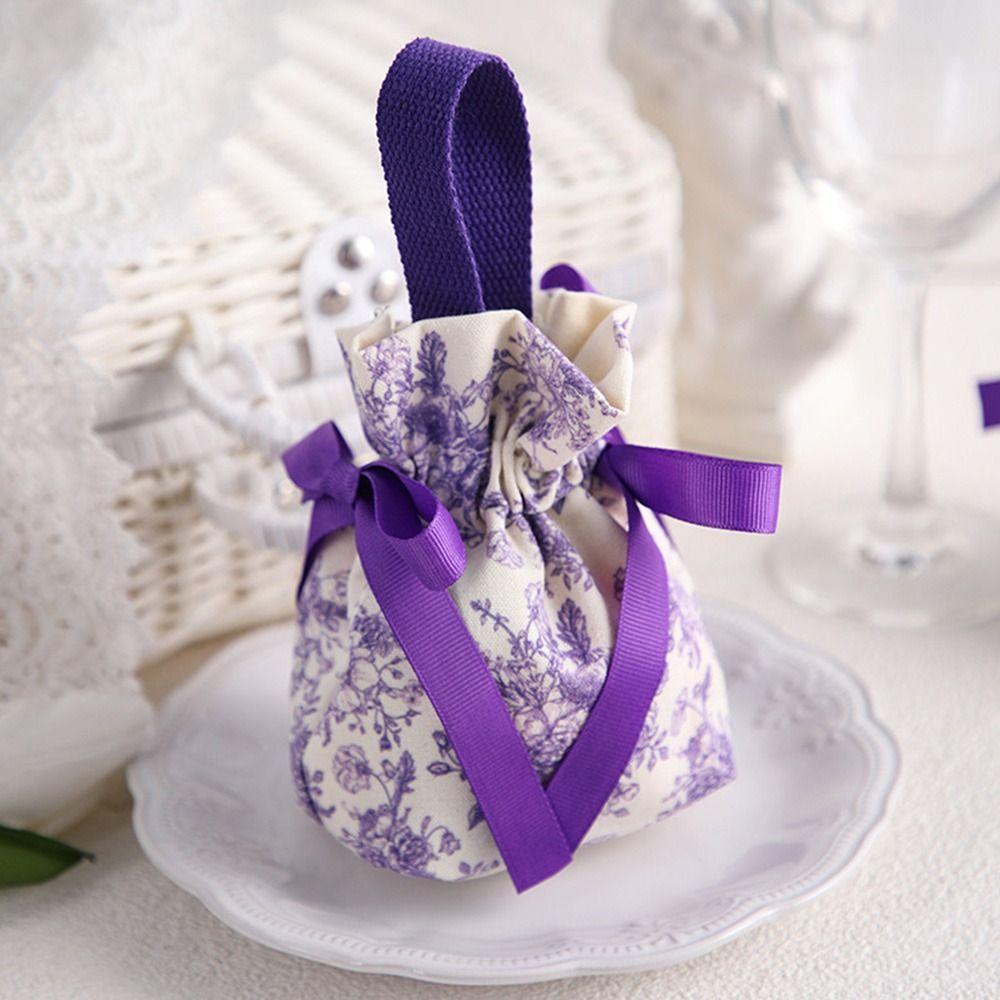 Hot Sale Wedding Flower Hand-painted Gift Packaging Boxes Drawstring Bag Candy Pouch Candy Bag