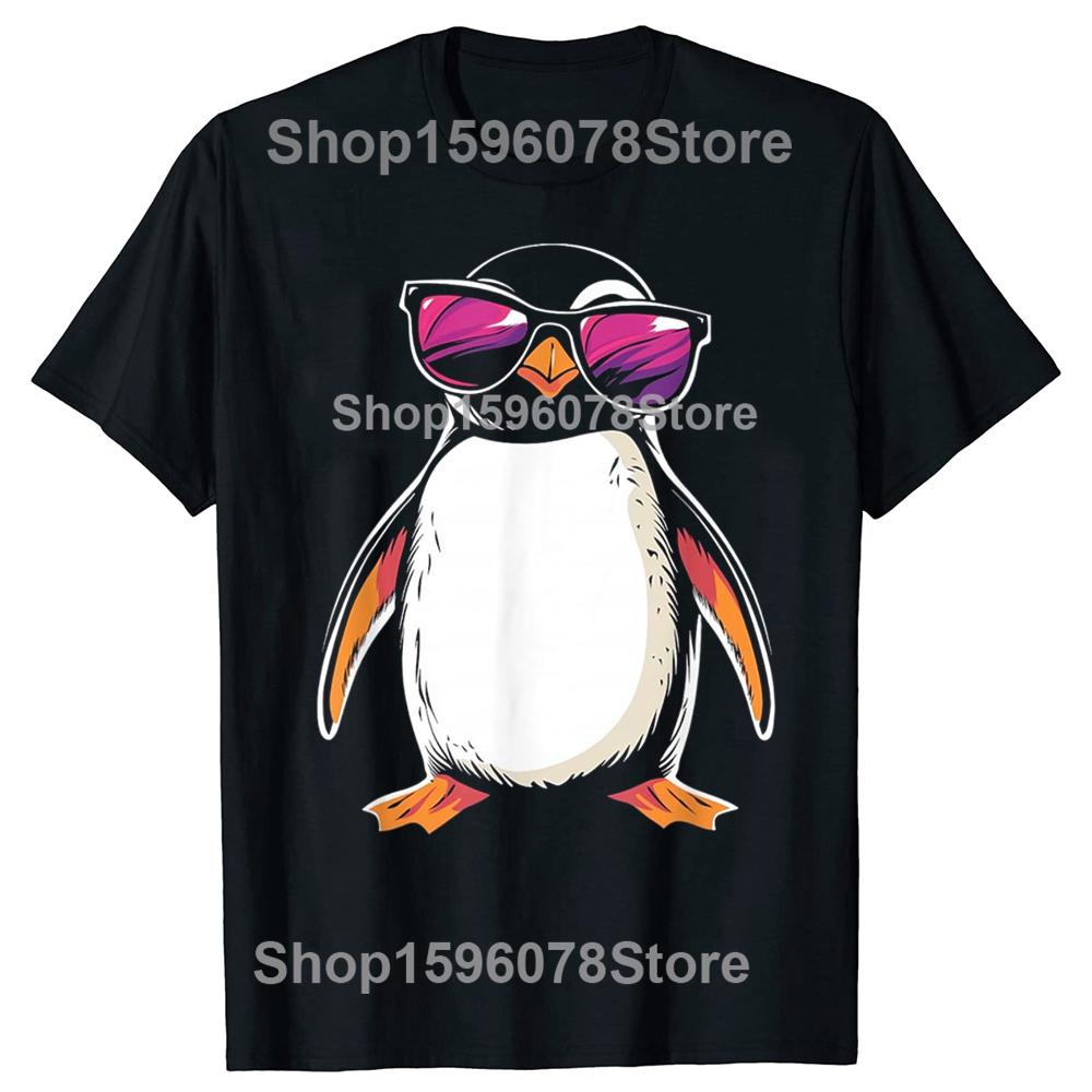 Funny Penguin Wearing Sunglasses Bird T-Shirt Women Clothing Fashion T Shirts Cotton Short Sleeve Oversized Loose T-shirt Tops