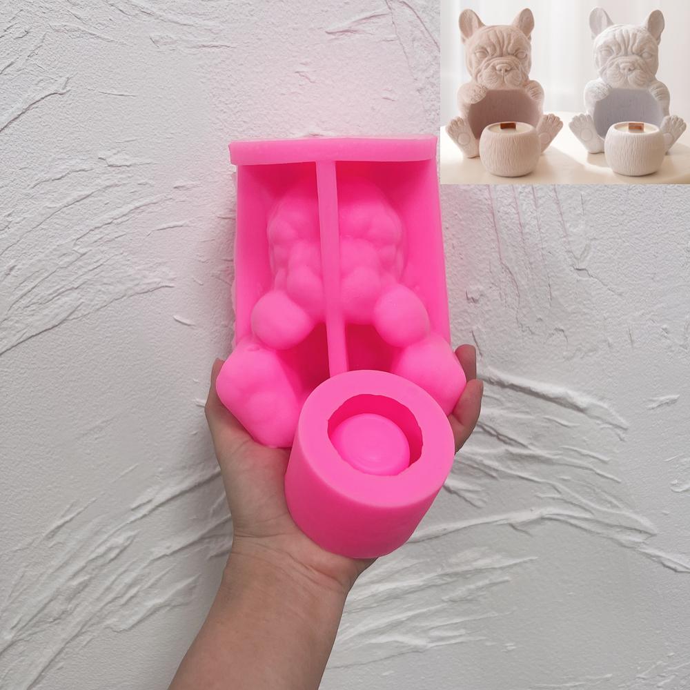 French Bulldog Puppy Hollow Candle Holder Silicone Mold Concrete Plaster Candlestick Mold Resin Cat Soy Wax Holder Candle Jar