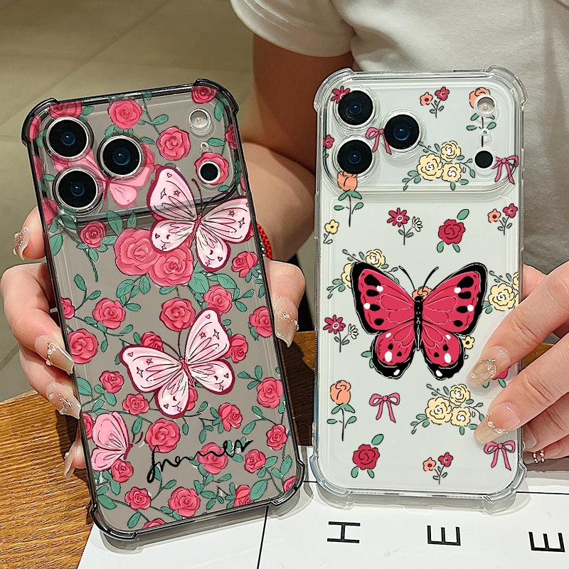 Чехол-кошелек с карманом для карты для iPhone Air 17 16 15 Pro Max 14 13 17 Pro 12 11 16e Ударопрочный Цветной Бабочка Прозрачный ТПУ Чехол