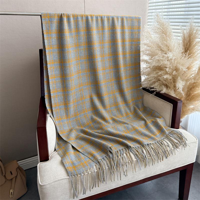 Luxury Brand Winter Women Plaid Cashmere Scarf Warm Neckerchief Pashmina Foulard Blanket Casual Lattice Tassel Scarves Muffler