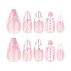 24 Pieces Wearable Nail Piece Sweet Girl French Pink Manicure Bow Pearl Staggered Almond Wearing Nail