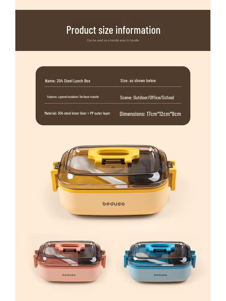 Compact Stainless Steel Bento Box - Cute, Portable, Microwave-Safe, Compartmented Lunch Container for Weight Loss Meals