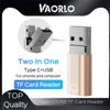VAORLO 2 IN 1 TF Card Reader Type-C/USB IOS/USB Fast Transmission OTG CardReader Mini Portable For Computer Laptop Smartphones