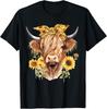 Cute Scottish Highland Cow Wearing Sunflower Bandana Heifer Gift Unisex T-Shirt