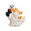 Halloween Ghost Figurine White Ghost Holding Pumpkin Cat Spooky Resin Ornament Engraved Halloween Decoration