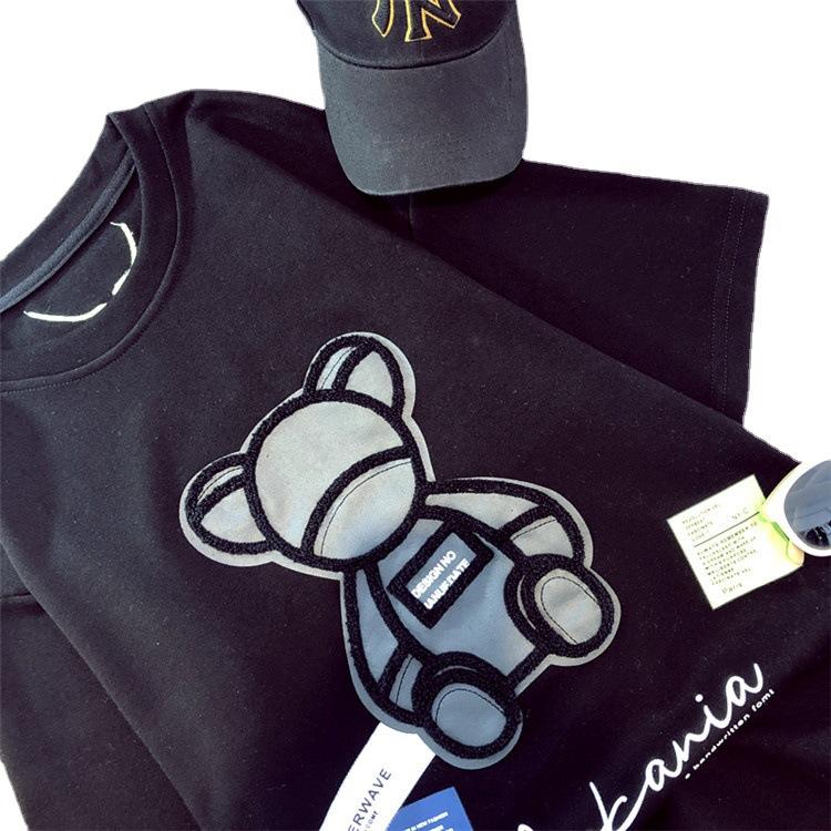 Женские футболки Harajuku, топы больших размеров для девочек, с круглым вырезом и короткими рукавами, свободная летняя футболка с вышивкой, футболка с медведем, футболки