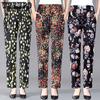 Летние тонкие эластичные брюки с высокой талией и принтом, женские дышащие повседневные укороченные брюки большого размера