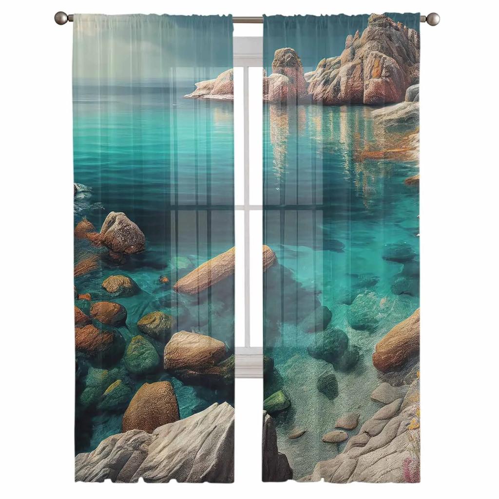 Летний пейзаж океан прозрачные шторы для гостиной кухни оконные шторы спальня тюль вуаль шторы