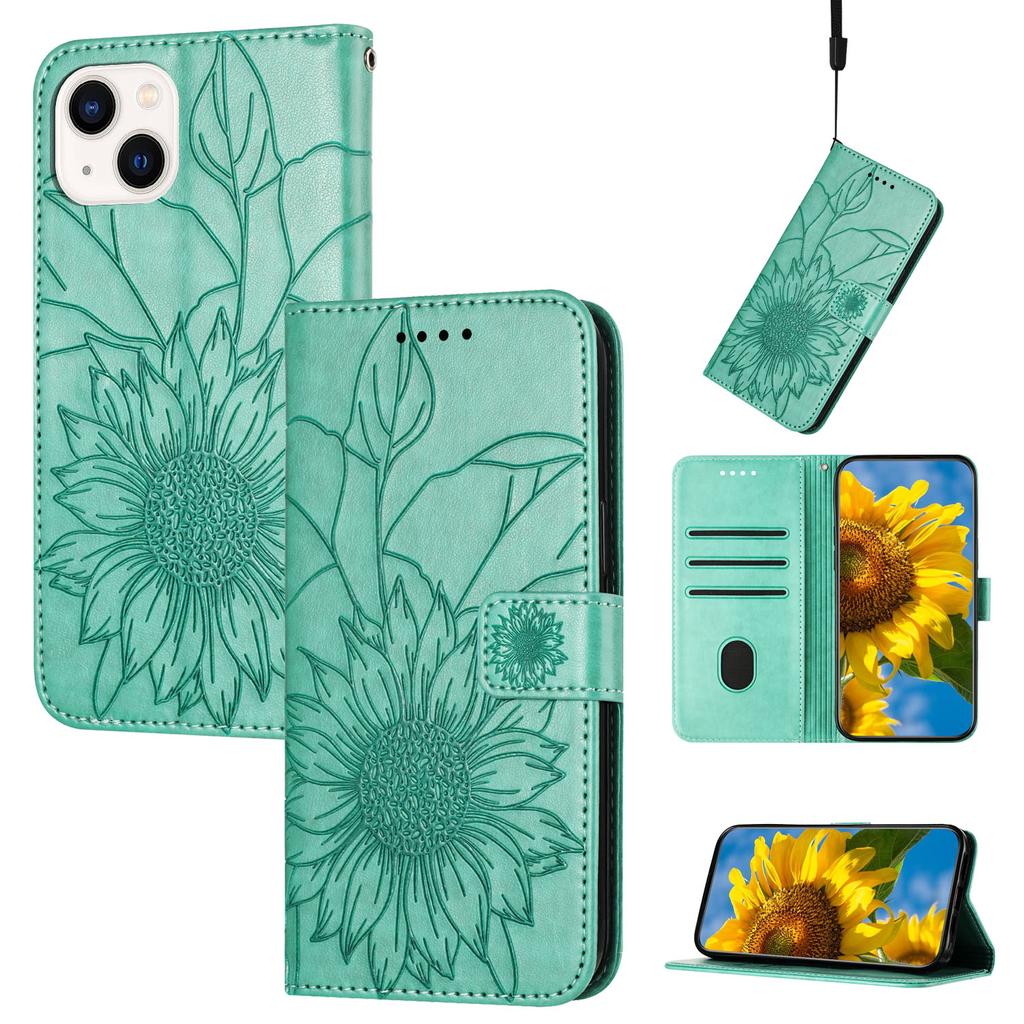 Защитный чехол из искусственной кожи с тиснением подсолнечника, фолио, держатель для магнитных карт, подставка, ремешок на запястье, флип-чехол для Huawei Honor 90 80 X50 P20 P30 8A 20I