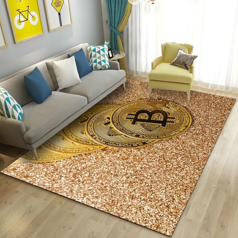 3D Bitcoin Area Rug Large,Carpet Rug for Living Room Bedroom Sofa Kitchen Doormat Decoration,Children Play Non-slip Floor Mat