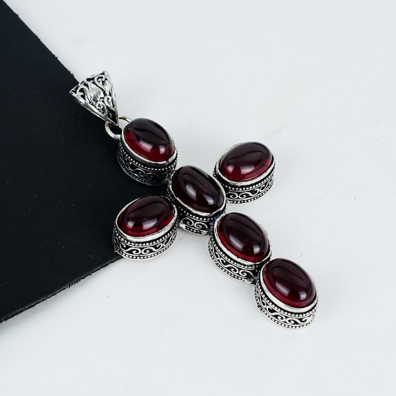 Удивительный кулон с гранатом, серебро 925 пробы - Ручная работа, дизайн креста, Ювелирное украшение для повседневной носки, Уникальный кулон с гранатом