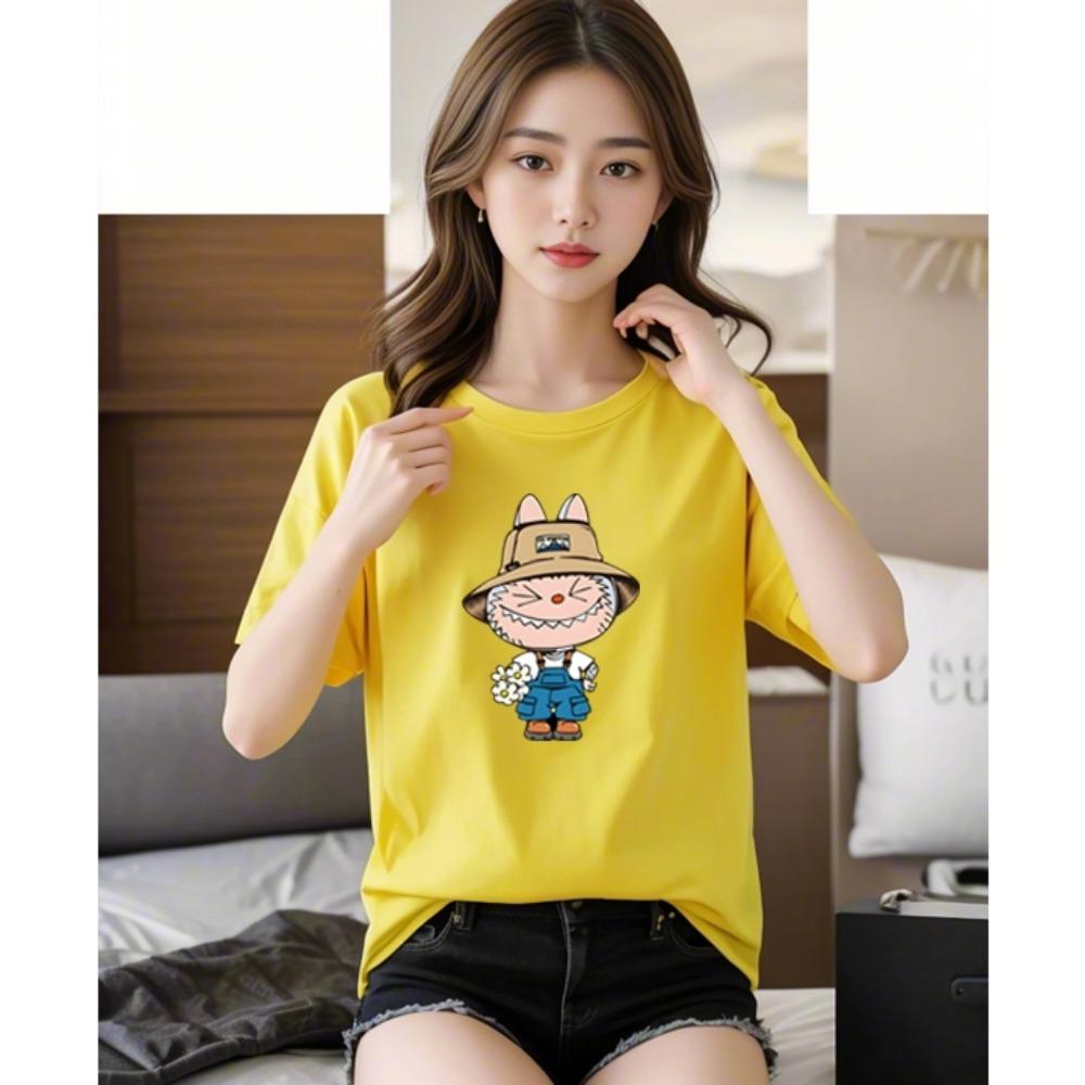 Женская футболка с круглым вырезом, коротким рукавом, повседневная, свободного кроя, с 3D-принтом LABUBU