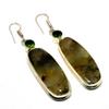Prehnite Peridot Gemstone 925 Silver Plated Handmade Jewelry Earring 2.65"