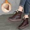 Thick Sole Wool Boots Thickened Warm Cotton Boots Genuine Leather Retro Women Short Boots