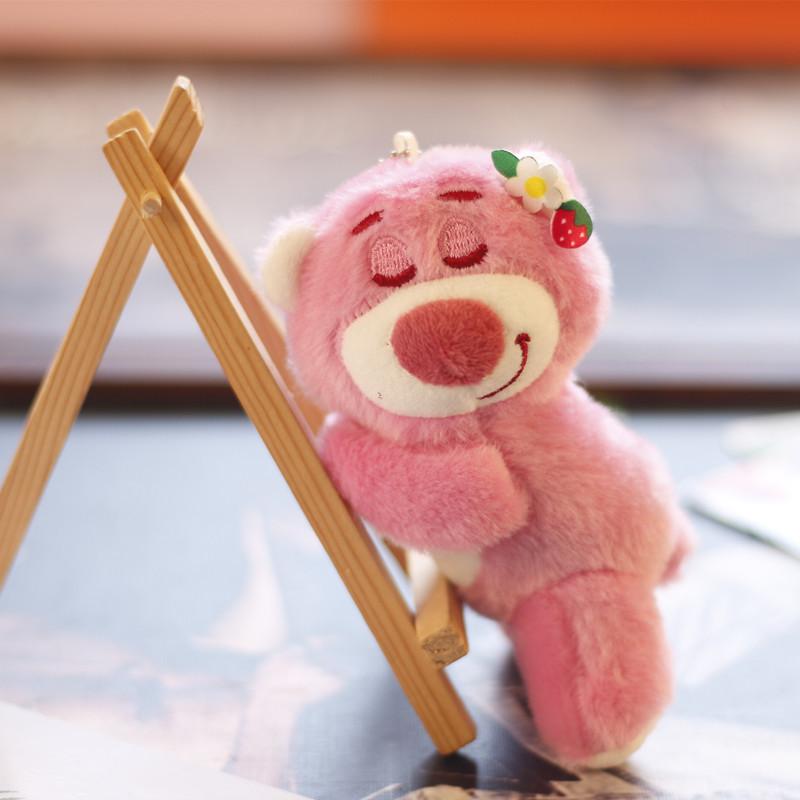 Ins Cute Pink Bear Pendant Plush Toy Doll Girl Heart Bear Bag Hanging Keychain Women