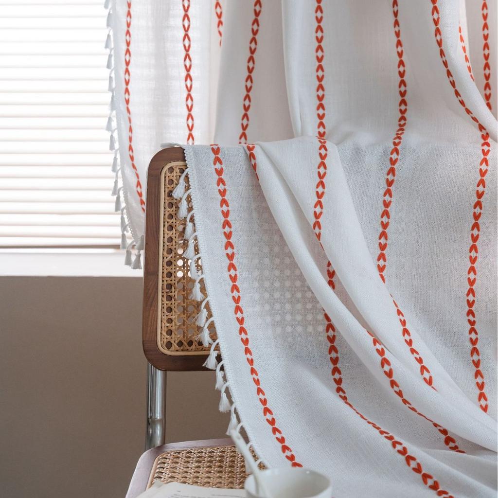 Nordic minimalist curtain finished solid color line kitchen curtain country style living room semi-blackout bay window