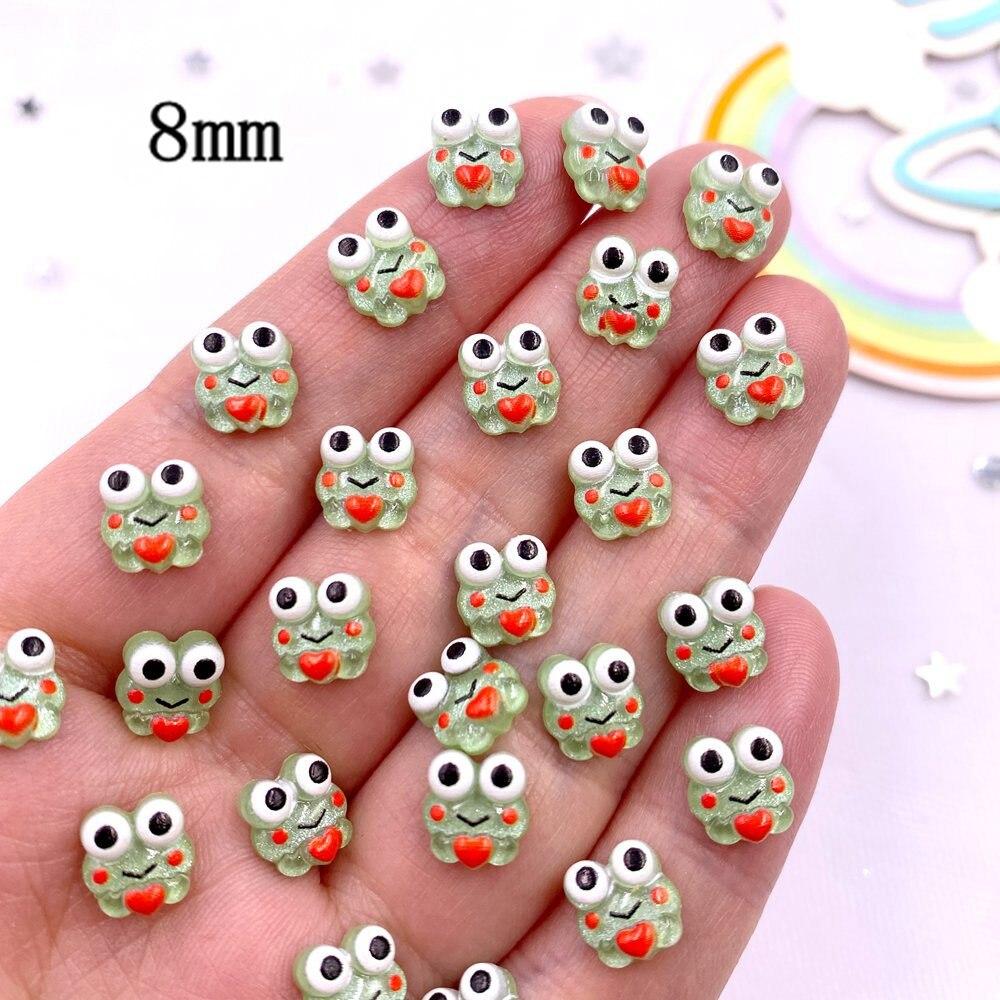 50pcs Colorful Resin Glitter Mini Green Love Frog Flatback Rhinestones & Decorations