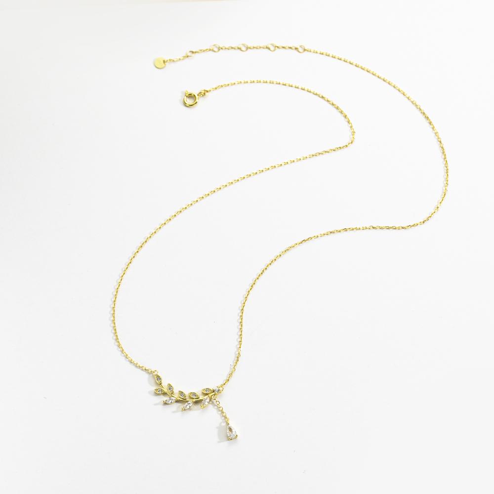 ANDYWEN Ожерелье с подвеской из стерлингового серебра 925 пробы с золотыми листьями и цирконием, длинная цепочка для женщин, 2023, роскошные ювелирные изделия с кристаллами