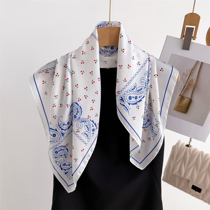 Cashew Flower Printing Imitation Silk Scarf Square Scarf High-End Shawl Versatile Neck Small Square Scarf Headscarf