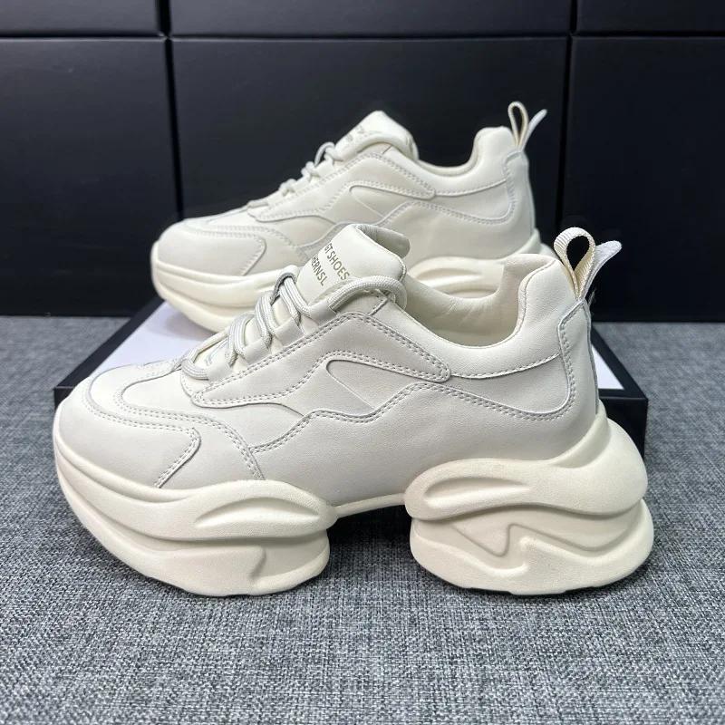 Кроссовки на платформе женские роскошные из натуральной кожи весна осень новые высокие толстые подошвы повседневные спортивные туфли дермис женские туфли