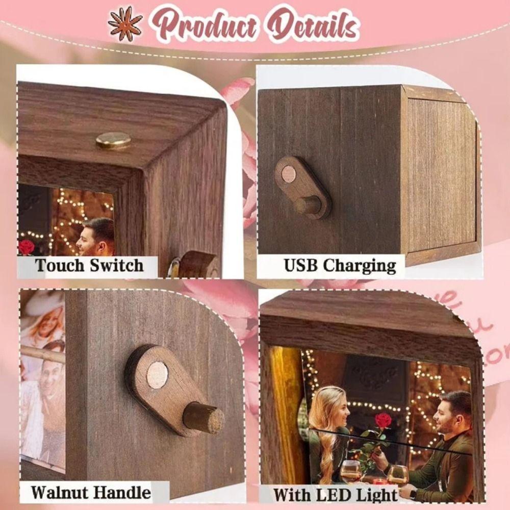 8/16 Photos Hand Crank Photo Flip Book Frame Luminous Wooden Animated Photo Album Valentine's Day