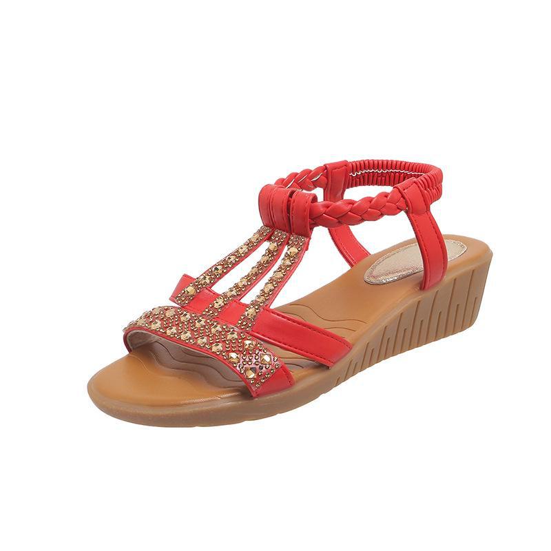 Летние босоножки в корейском стиле на танкетке в стиле бохо со стразами в римском стиле — большой размер, модные и удобные