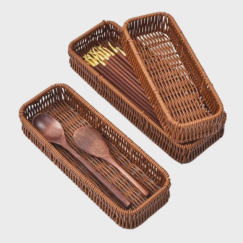 Органайзер для кухонных ящиков из искусственного ротанга: Корзина для хранения столовых приборов и принадлежностей