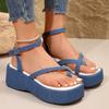 Foreign Trade Large Size Summer New Toe Sandals Denim Wedge Heel Sandals Casual Muffin Thick Sole Roman Sandals Women