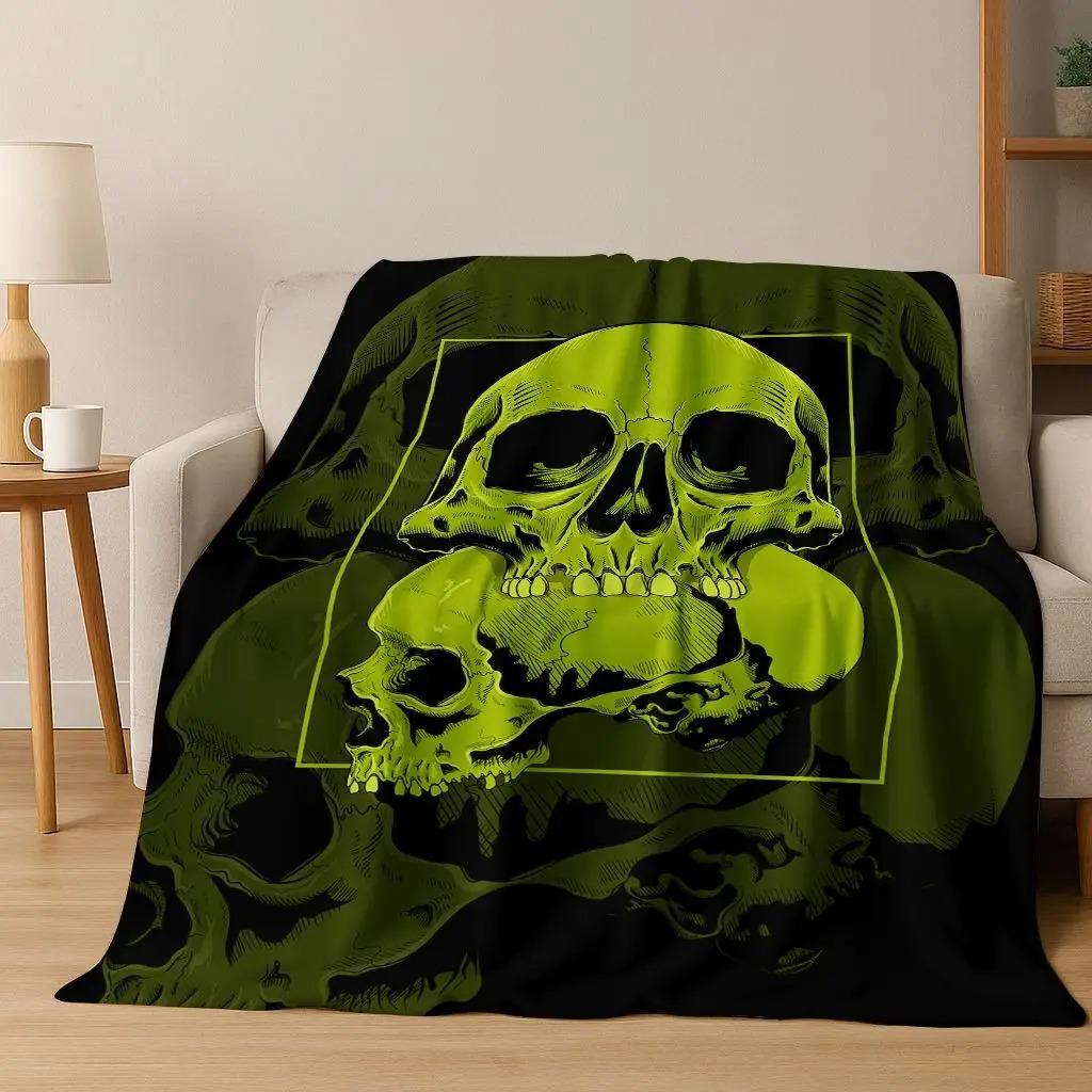 Smoke Maple Weed Plants Death Skull Cartoon Flannel Blanket,Cozy Soft Throw Blanket for Home Bedroom Bed Sofa Cover Gift