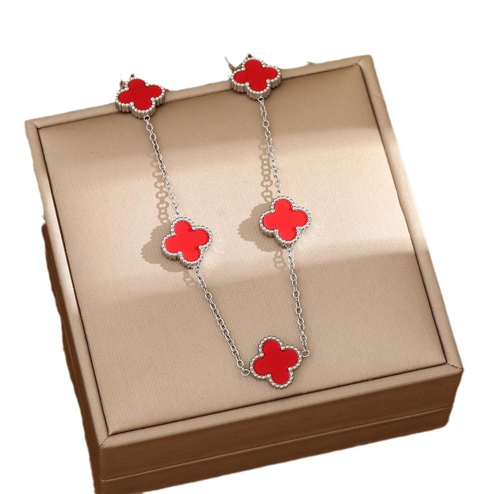 Ожерелье из титановой стали с четырехлистным клевером и перламутром, двухстороннее, гальваническое покрытие из настоящего золота 18 карат, не выцветающая модная цепочка на ключицу для женщин